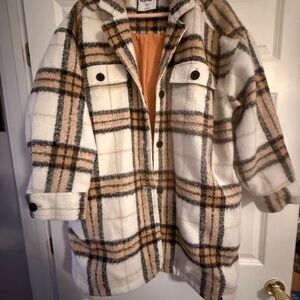 Old Navy Cream and Tan Plaid Coat